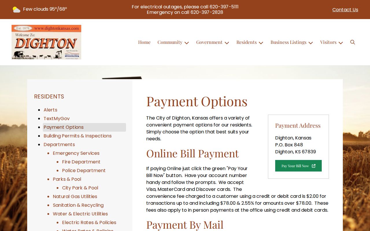 Dighton court docket warning that the city online payment page is for utilities