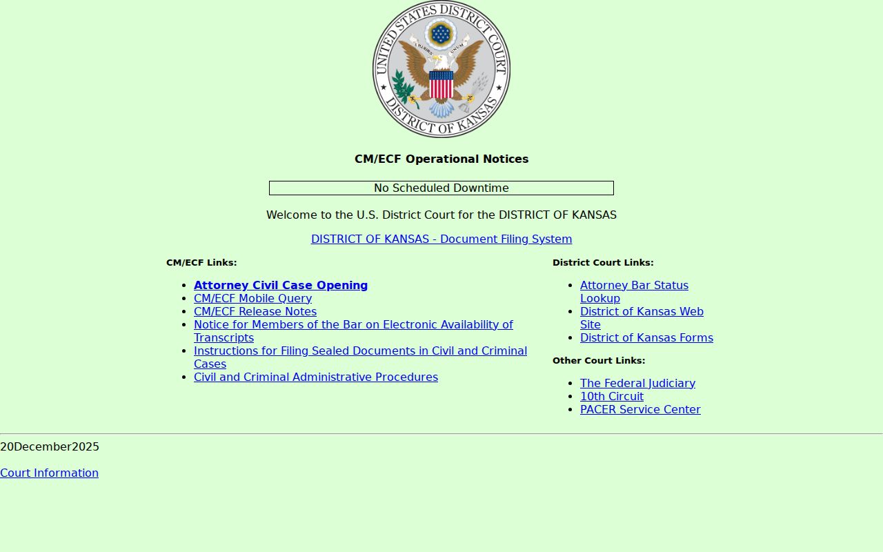 Federal CM ECF docket interface for Lane County federal records
