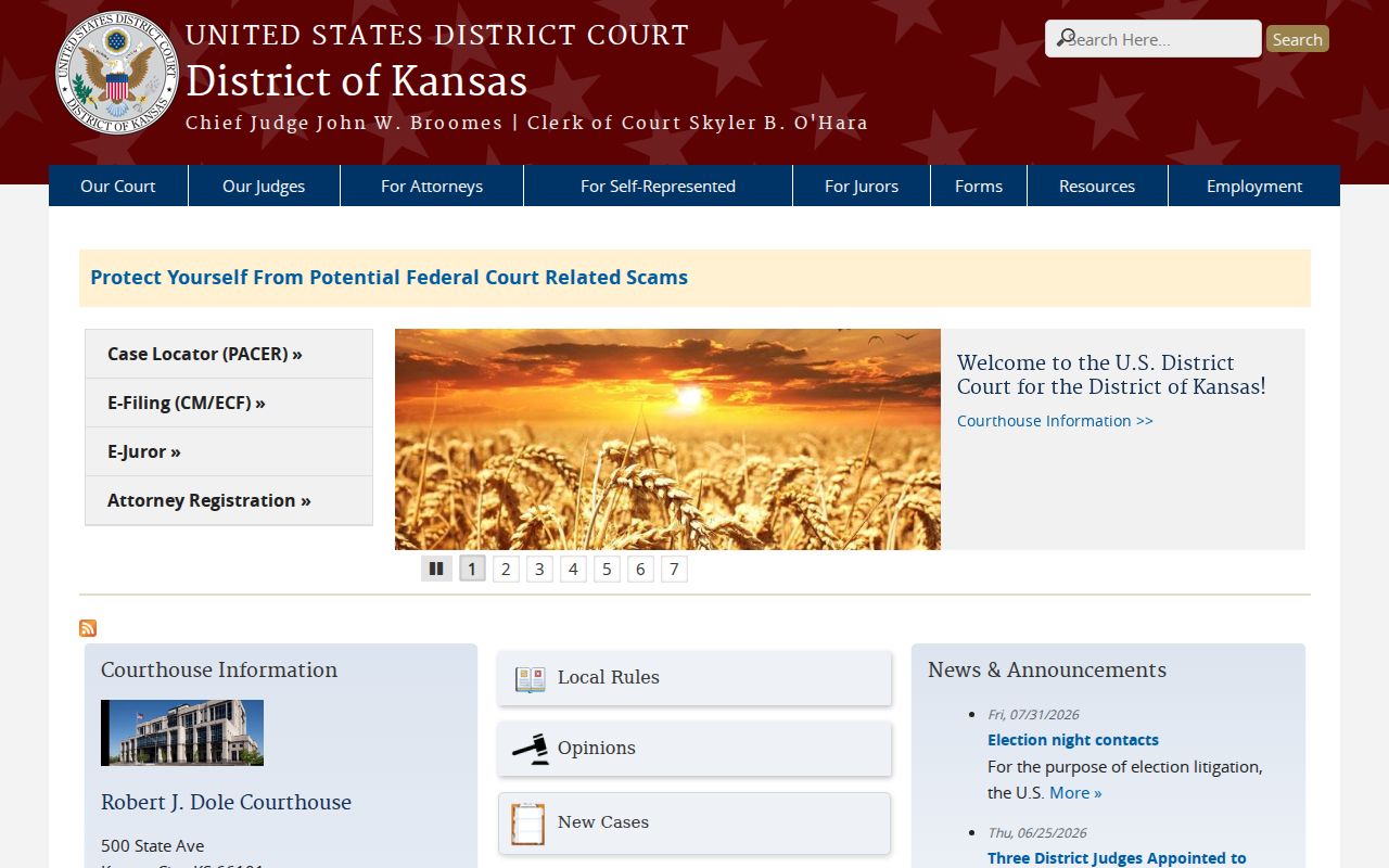 Federal District of Kansas record access for a Lane County federal case