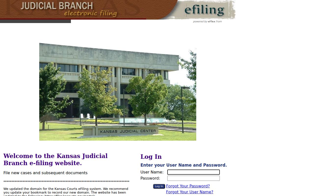 Kansas eFlex filing login distinct from Lane County case lookup