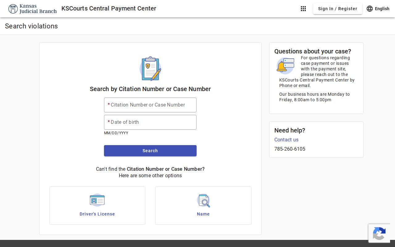 Lane County traffic ticket search at the Kansas Central Payment Center